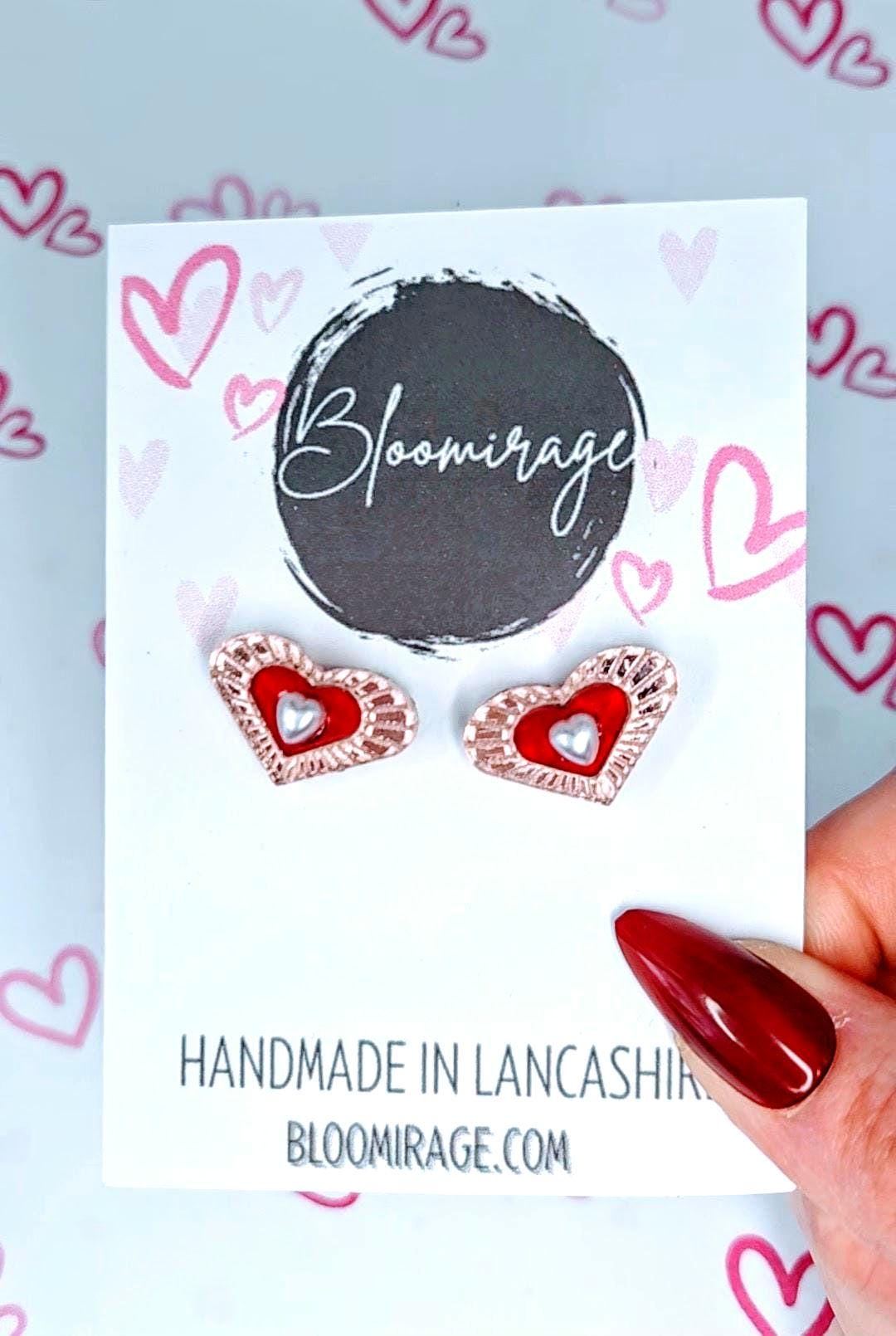 Rose Gold 3D Heart Stud Earrings | Handmade Hypoallergenic Valentines Jewellery