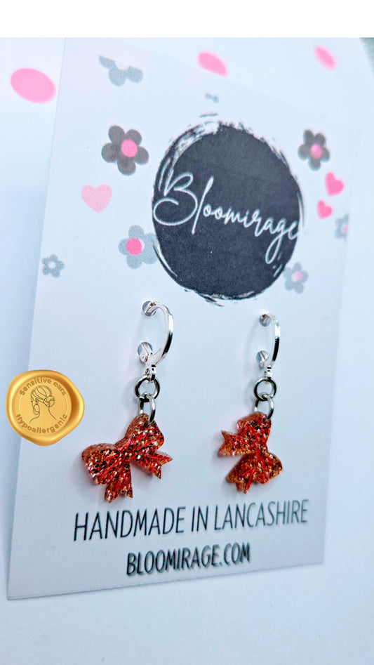 Rose Gold Bow hoop handmade earrings | Sensitive Ears | Hypoallergenic Jewellery