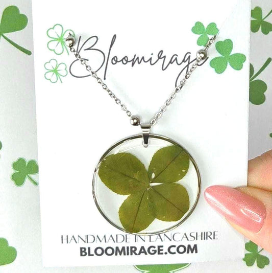 Lucky 4 Leaf Clover Resin Necklace | Real Pressed Flowers | Whimsical Botanical Jewellery |