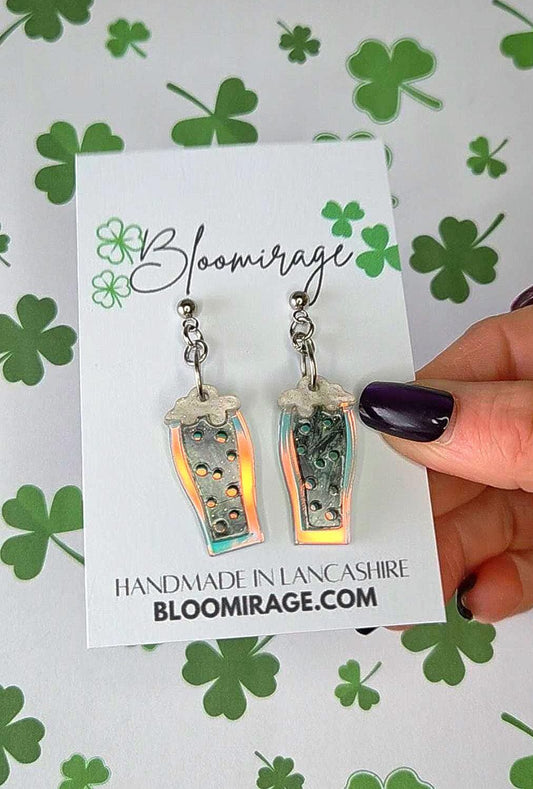 Irish Stout Guiness Inspired Stud Drop Earrings | St Patricks Day Theme | Handmade Jewellery