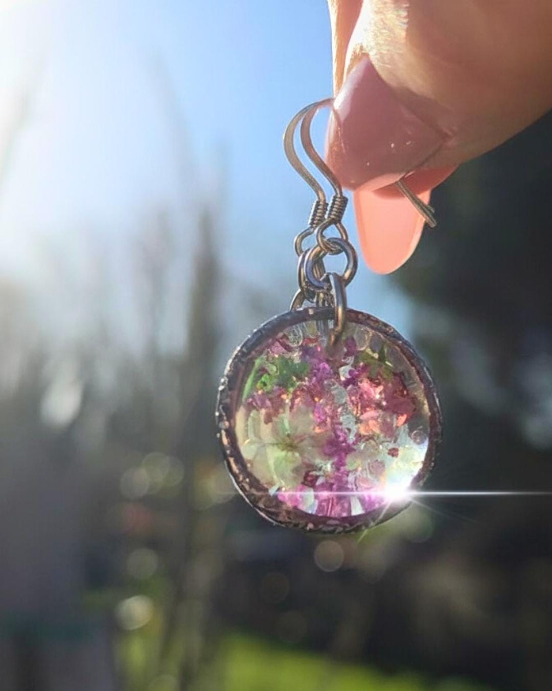 Real Flower Resin Earrings | Gift for her | Whimsical Botanical Jewellery | Rustic Cottgecore | Statement Drop Earrings |