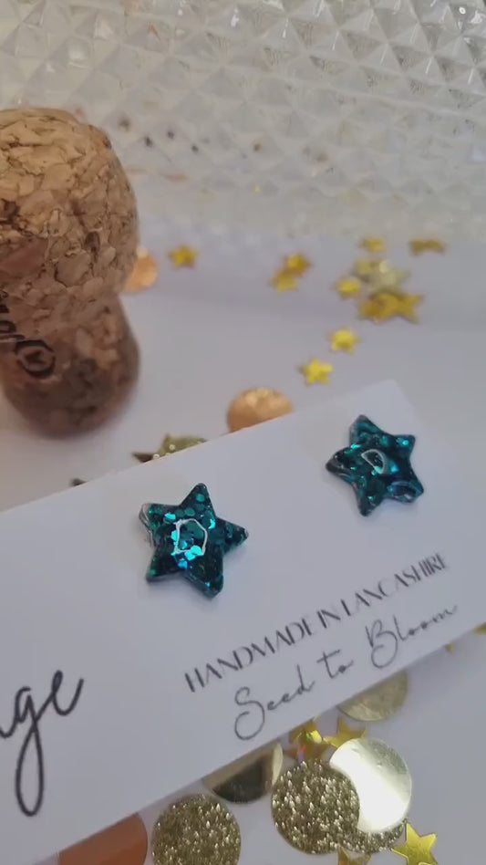 Teal Star Stud Earrings | Handmade Hypoallergenic Jewellery