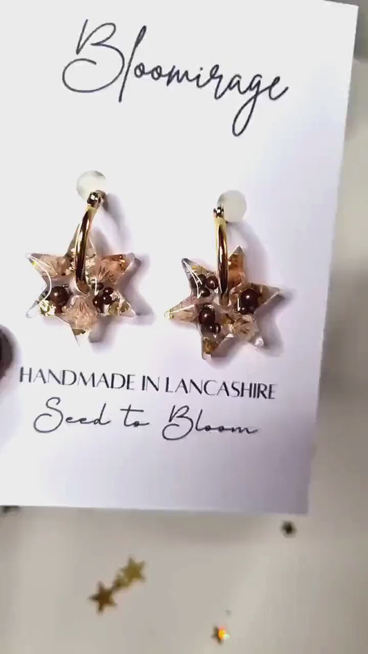 Spinning Star Hoop Earrings | Peach & Brown | Fidget Jewellery | Gift for Her