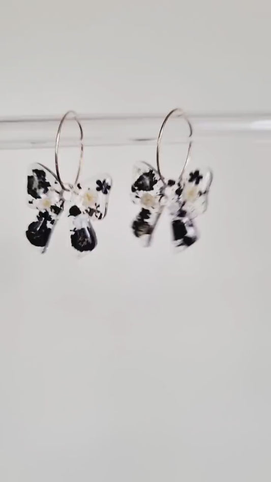 Black Bow Handmade Earrings | Real Pressed Flowers, Whimsical Resin Jewelry
