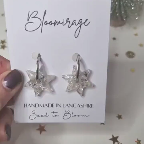 Spinning Star Hoop Earrings | White & Silver | Fidget Jewellery | Gift for Her