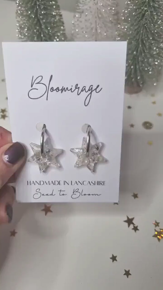 Spinning Star Hoop Earrings | White & Silver | Fidget Jewellery | Gift for Her