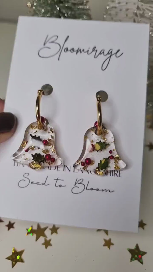 Festive Christmas Bells Hoop Earrings | Botanical Winter Jewellery | Meaningful Gifts for Her