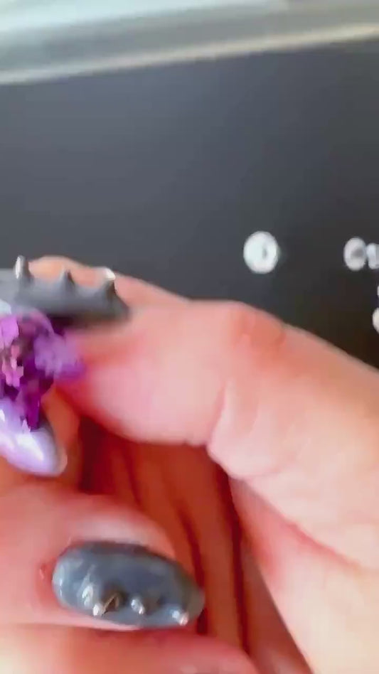 Cat Resin Stud Earrings | Black lace & Purple real flower Studs | Magical Botanical Jewellery