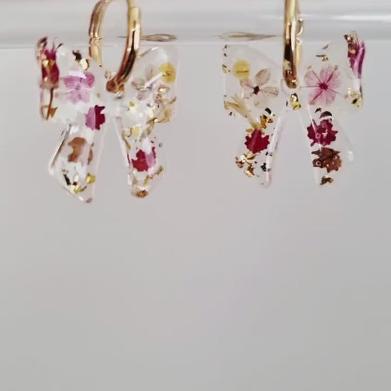 Real Pressed Flower Bow Hoop Earrings | Botanical Jewelry