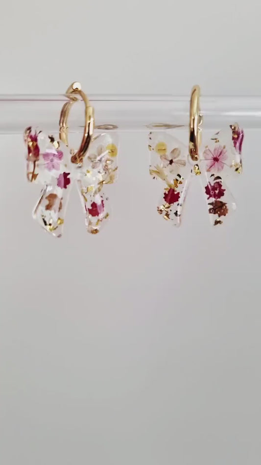Real Pressed Flower Bow Hoop Earrings | Botanical Jewelry