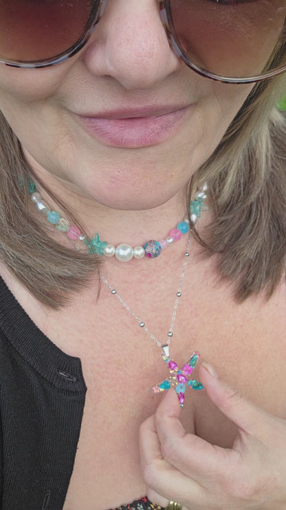 Resin Starfish Necklace & Handmade bead matching necklace.