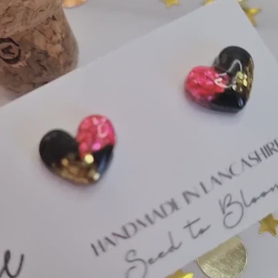 Pink & Gold Heart Stud Earrings | Handmade Hypoallergenic Jewellery