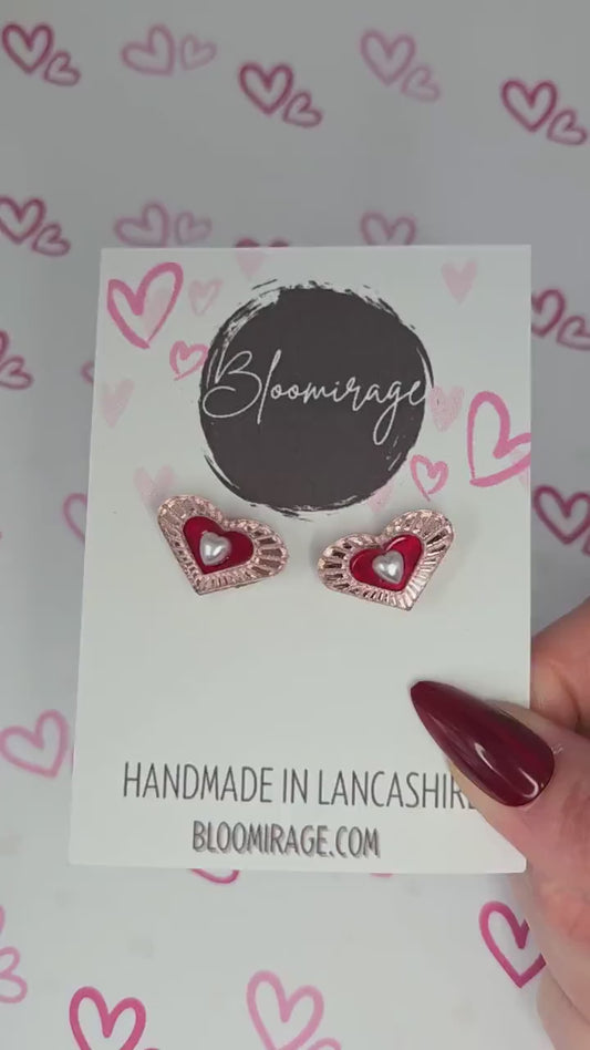Rose Gold 3D Heart Stud Earrings | Handmade Hypoallergenic Valentines Jewellery