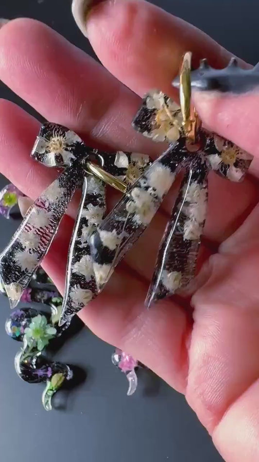 Captivating Black & White Flower Hoop Earrings: Elevate Your Gothic Style