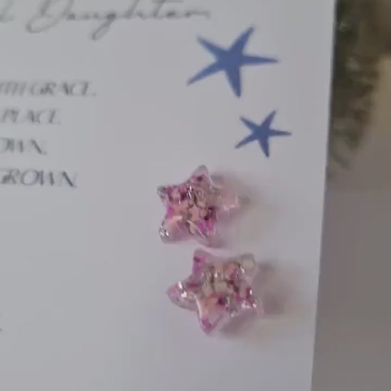 Pink Star Stud Earrings | Real Flower Handmade Jewelry, Daughter Gift