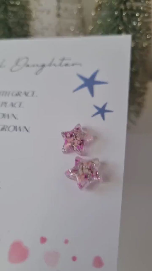 Pink Star Stud Earrings | Real Flower Handmade Jewelry, Daughter Gift