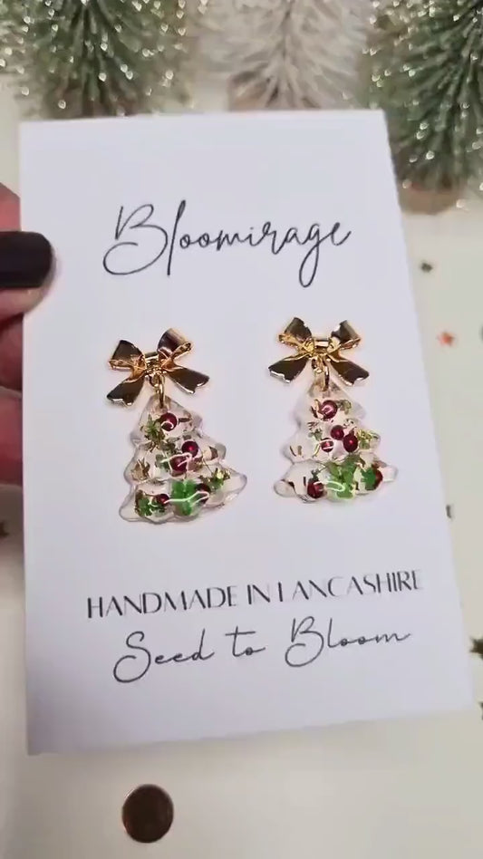 Christmas Bauble Tree Hoop Earrings | Botanical Winter Jewellery | Meaningful Gifts for Her