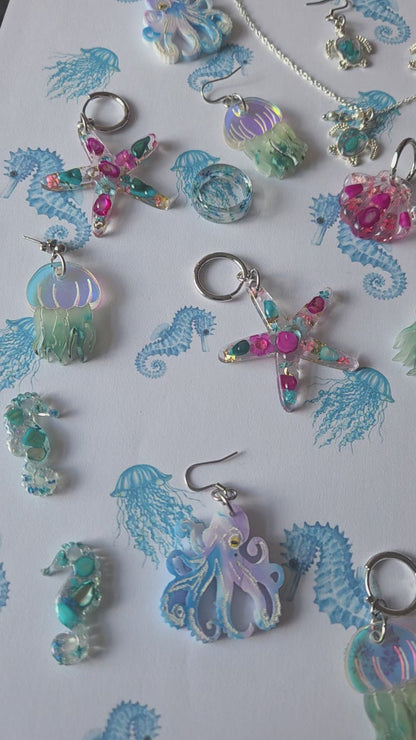 Resin Starfish Necklace with Abalone Shell & Narcissus Flowers