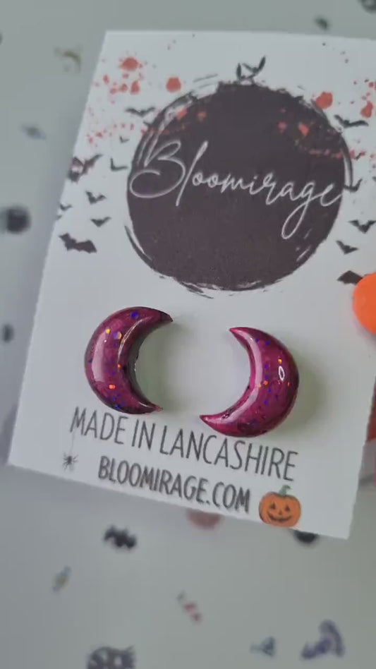 Blood Moon | Spooky Girl Glitter Stud Earrings | Handmade Jewellery |