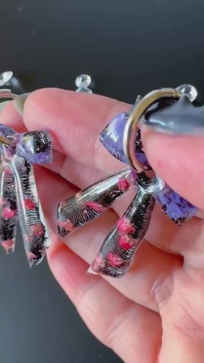 Bow Resin Hoop Earrings in Black & Purple