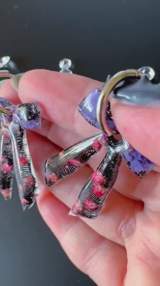 Bow Resin Hoop Earrings in Black & Purple