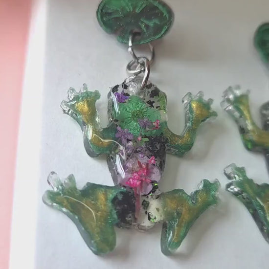 Real Flower Frog Drop Stud Earrings | Whimsical Jewellery |