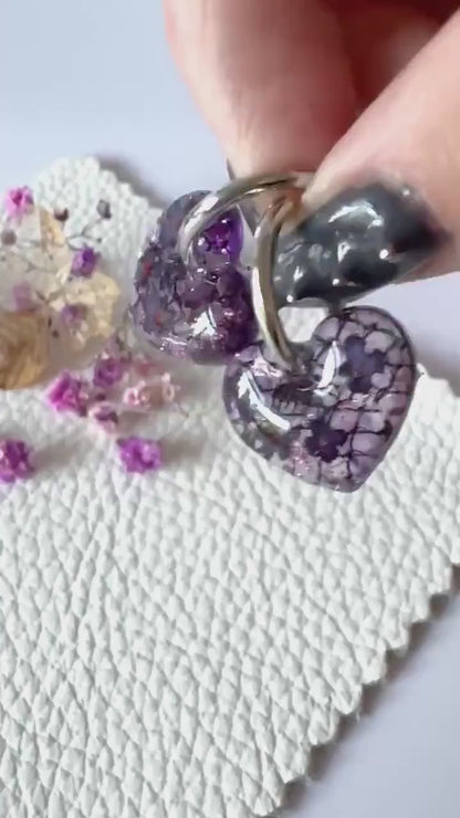 Purple Heart Hoop Resin Earrings | Real flowers & Botanical Elements