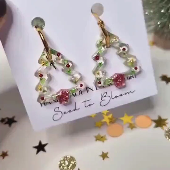 Festive Christmas Tree Hoop Earrings | Botanical Winter Jewellery | Meaningful Gifts for Her