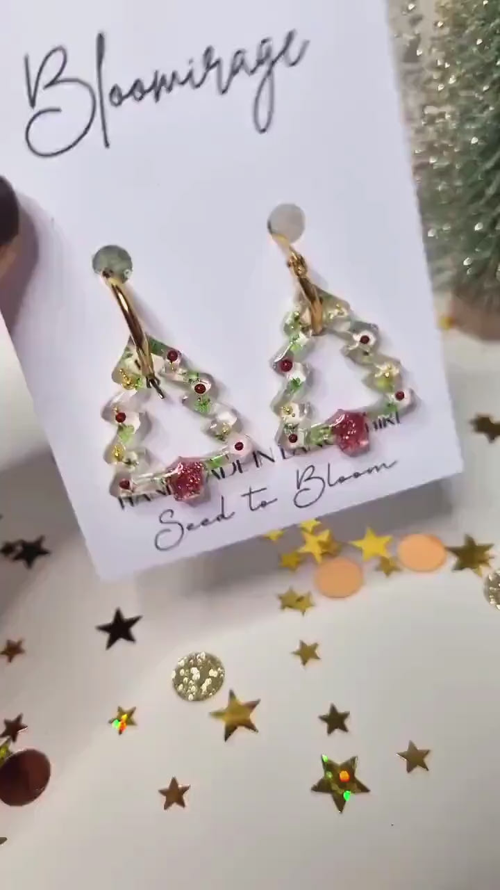 Festive Christmas Tree Hoop Earrings | Botanical Winter Jewellery | Meaningful Gifts for Her