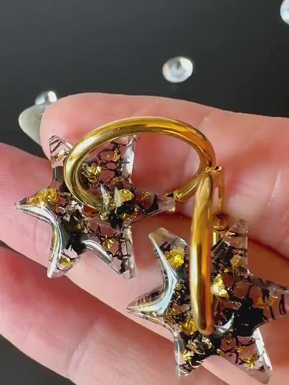 Star Hoop Earrings | Celestial Black & Gold