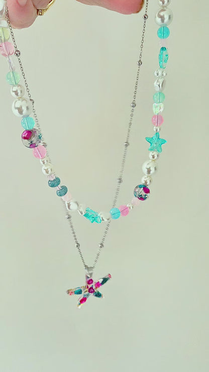 Resin Starfish Necklace & Handmade bead matching necklace.