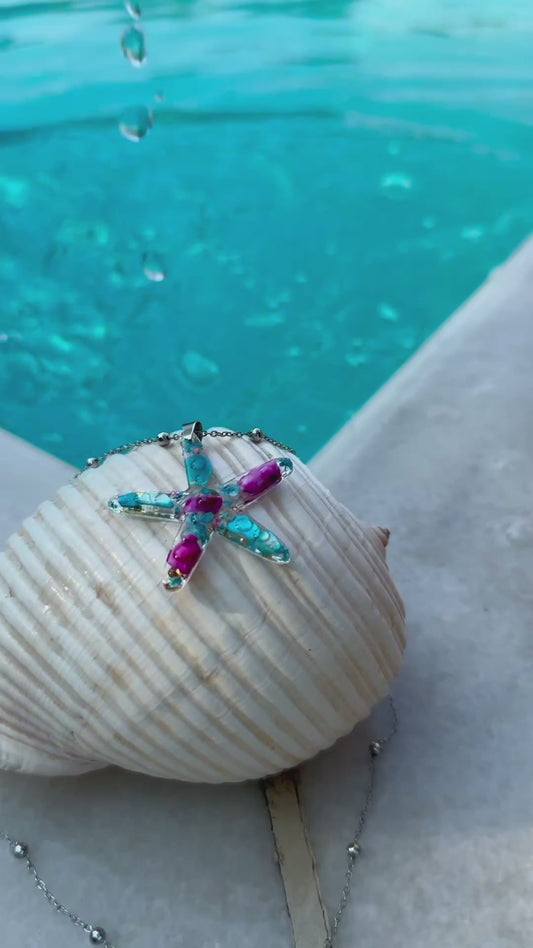Resin Starfish Necklace with Abalone Shell & Narcissus Flowers