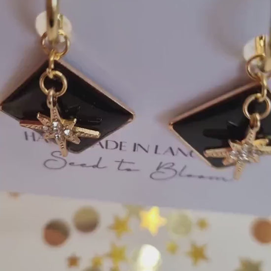 Black & Gold Star Hoop Earrings | Handcrafted Jewellery | Whimsical gift for her