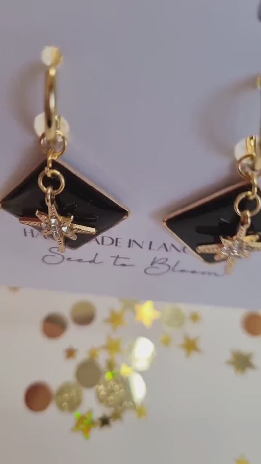 Black & Gold Star Hoop Earrings | Handcrafted Jewellery | Whimsical gift for her