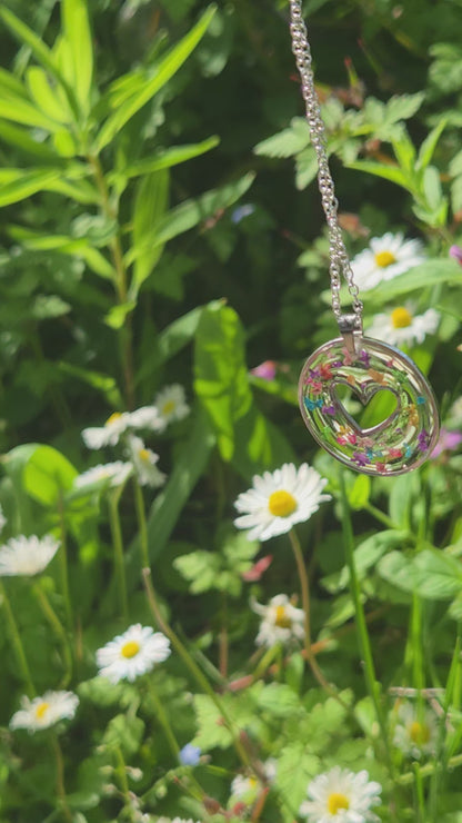 Confetti Heart Pendant Resin Necklace Real Queen Annes Lace flowers