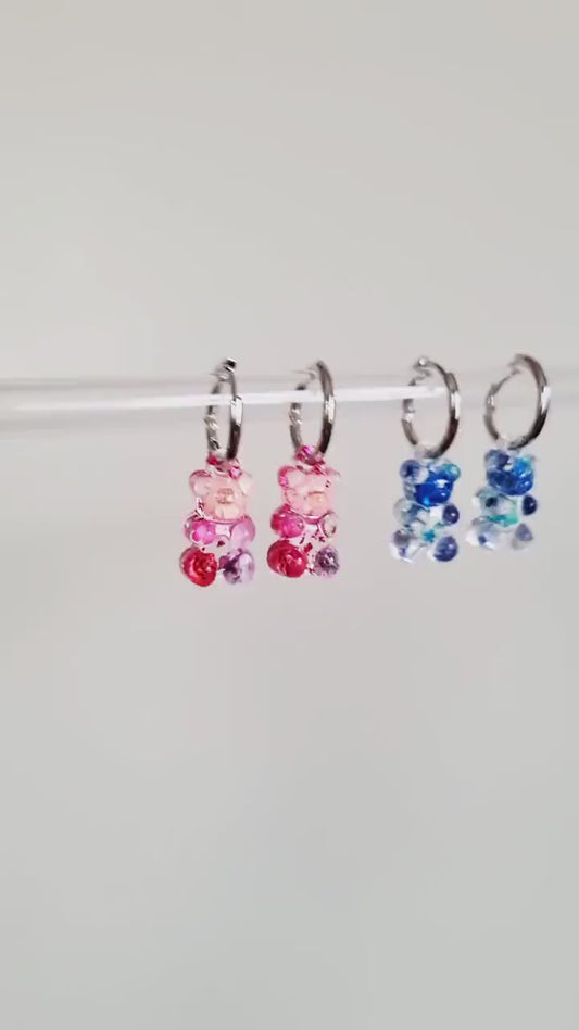 Blue Gummy Bear Hoop Earrings | Real Pressed Flowers | Botanical Jewellery gift