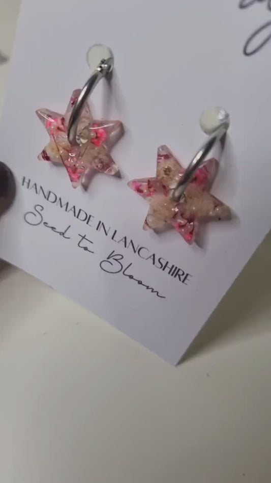 Spinning Star Hoop Earrings | Pink & White | Fidget Jewellery | Gift for Her