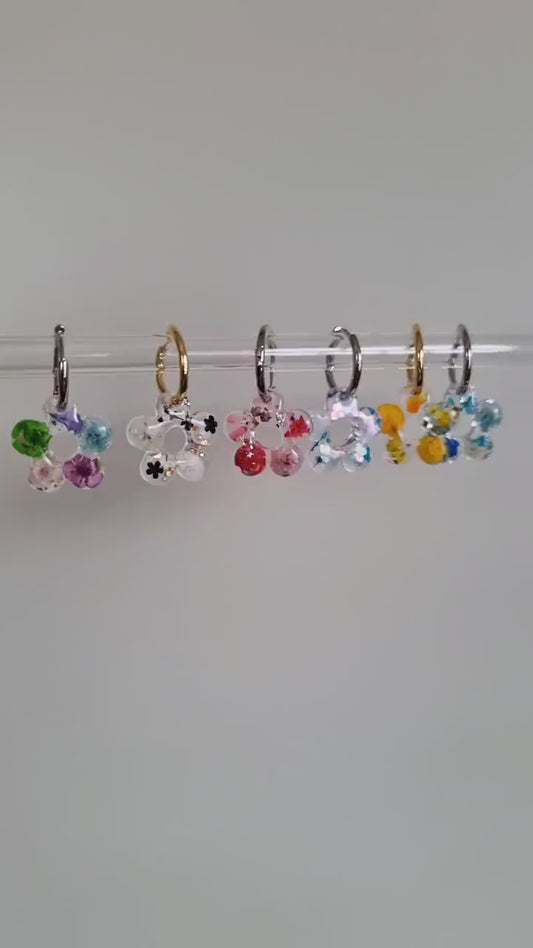 Pink Daisy Resin Hoop Earrings | Real Pressed Flower Botanical Jewelry