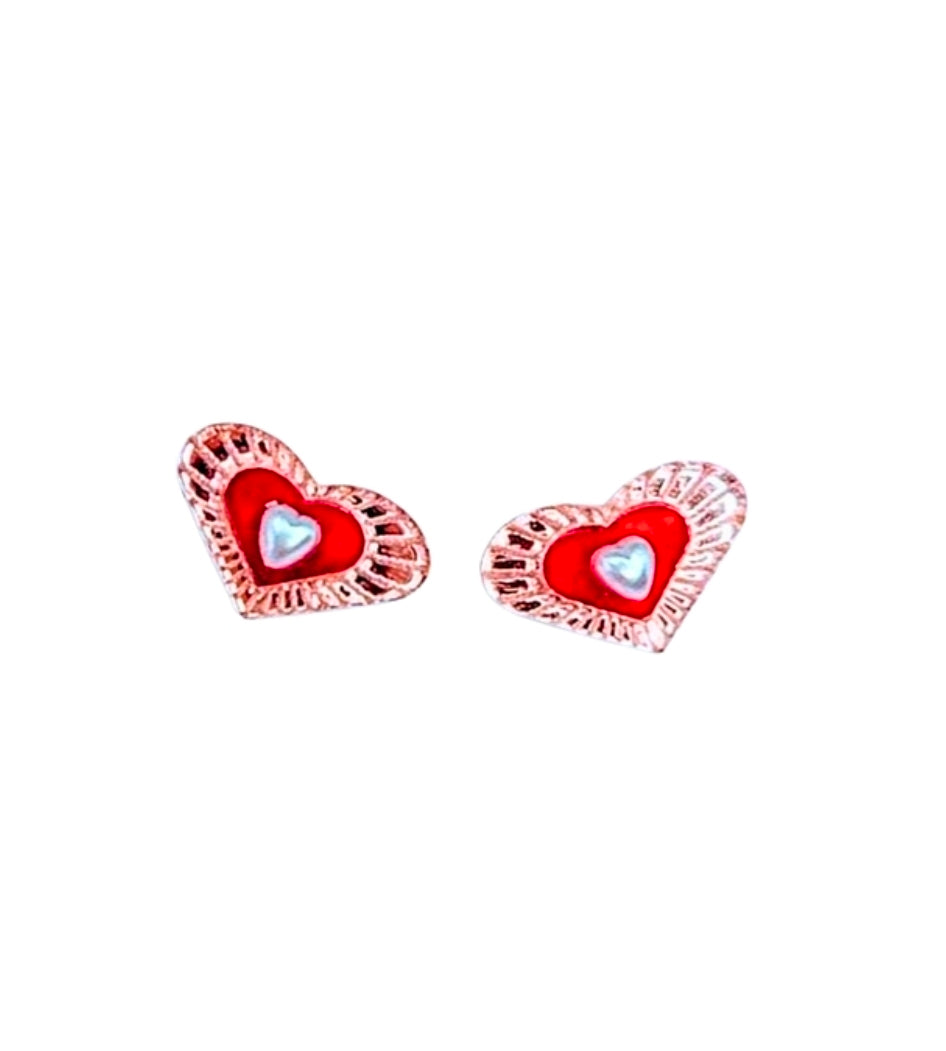 Rose Gold 3D Heart Stud Earrings | Handmade Hypoallergenic Valentines Jewellery