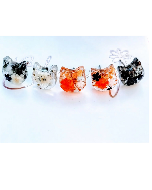 Cat Real Flower Stud Earrings