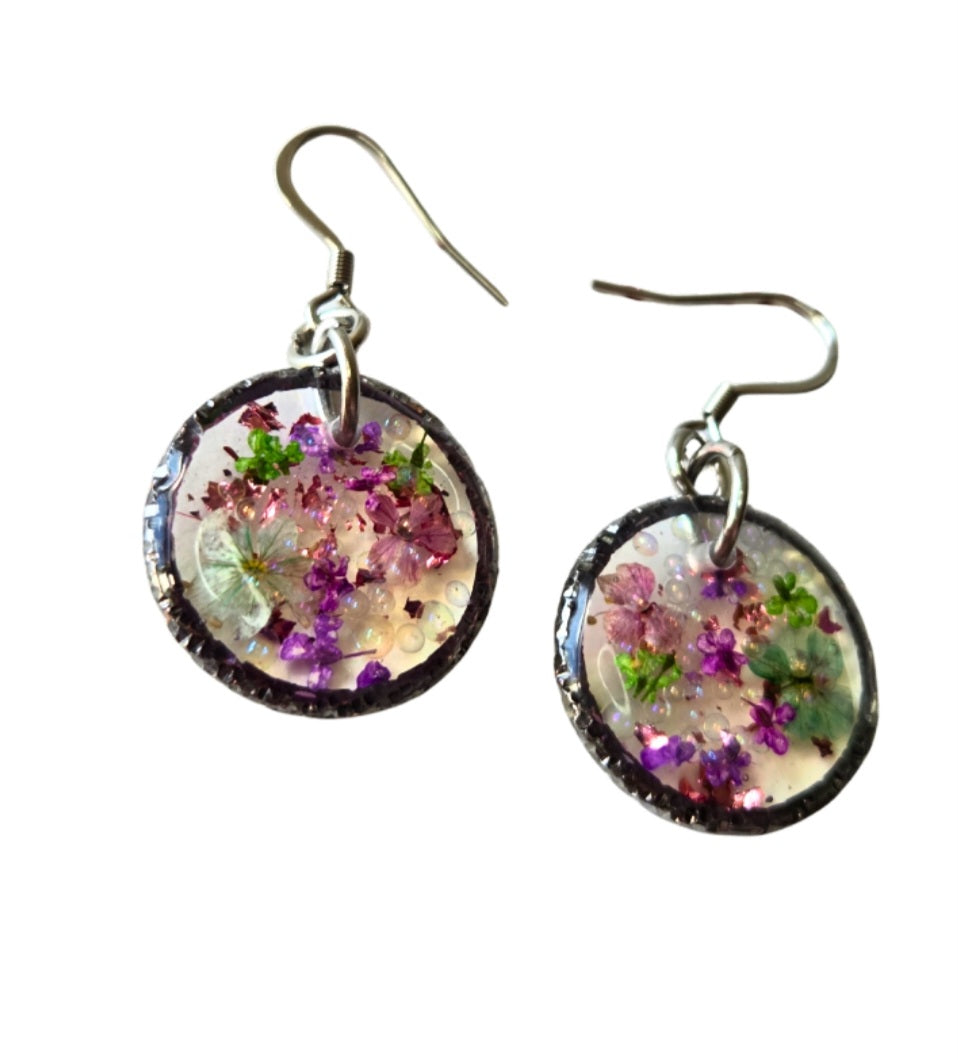 Real Flower Resin Statement Drop Earrings