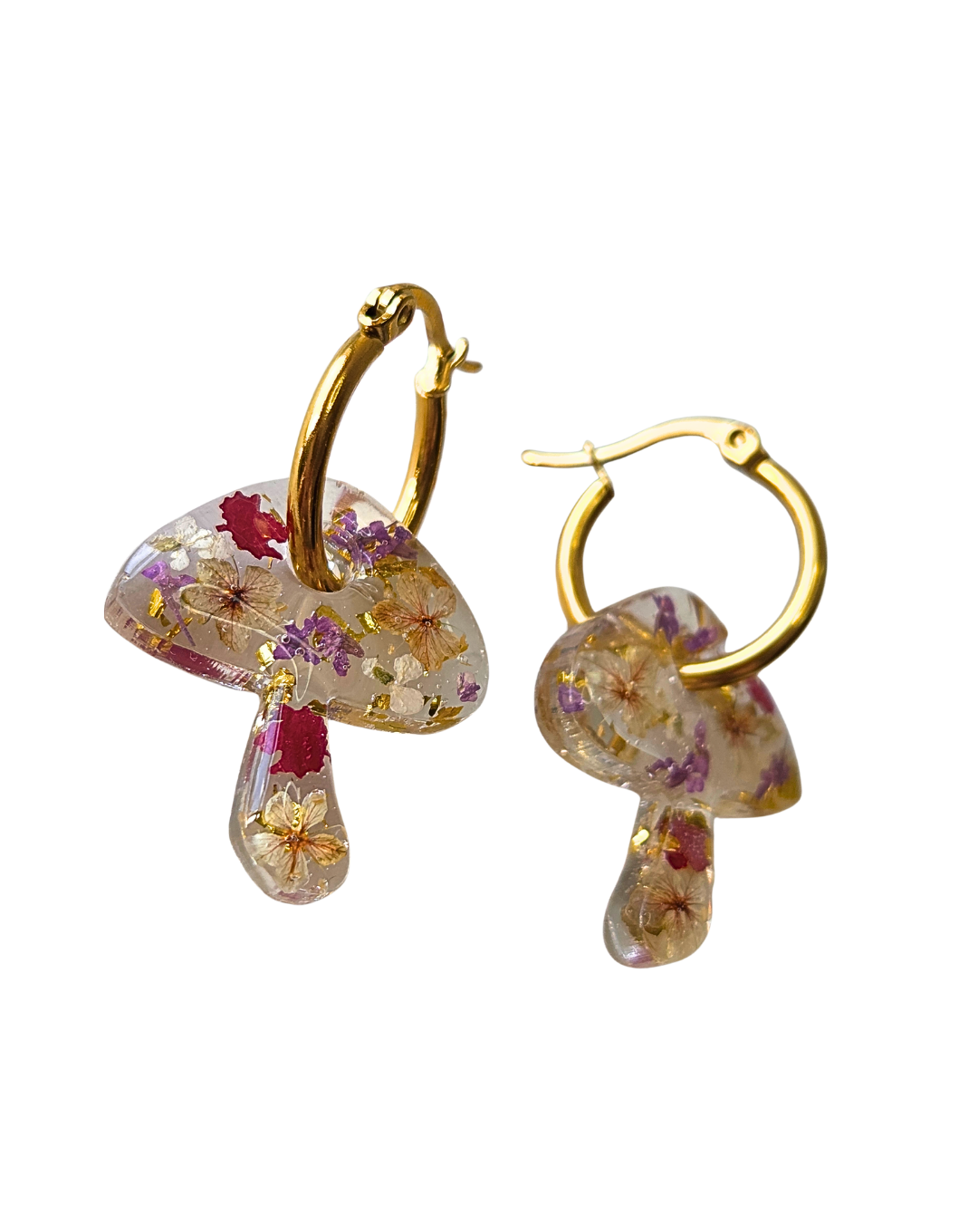 Enchanted Mushroom Resin Earrings | Real Preserved Flowers | Whimsical Magical Cottage Core Jewellery