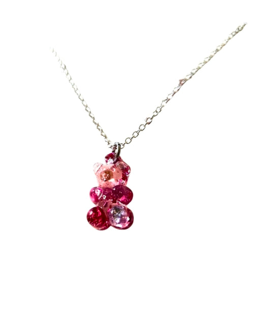 Kawaii Gummy Bear Necklace with Real Dried Flowers | Cute Resin Bear Pendant | Floral Resin Jewellery | Cottagecore Necklace| Handmade Gift