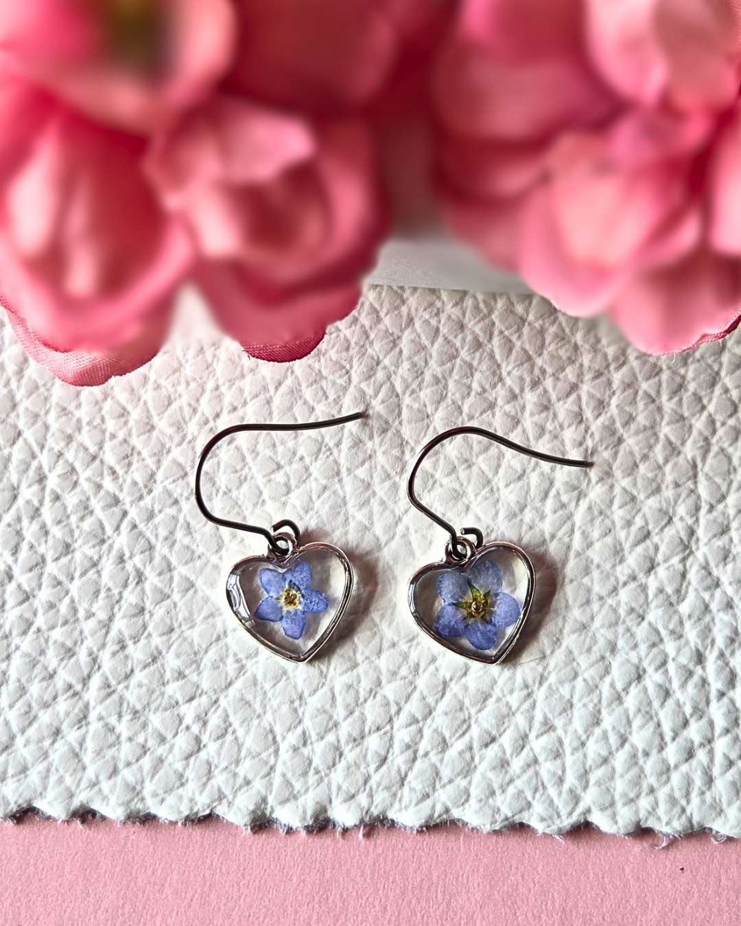 Forget Me Not Heart Reain Earrings sterling silver