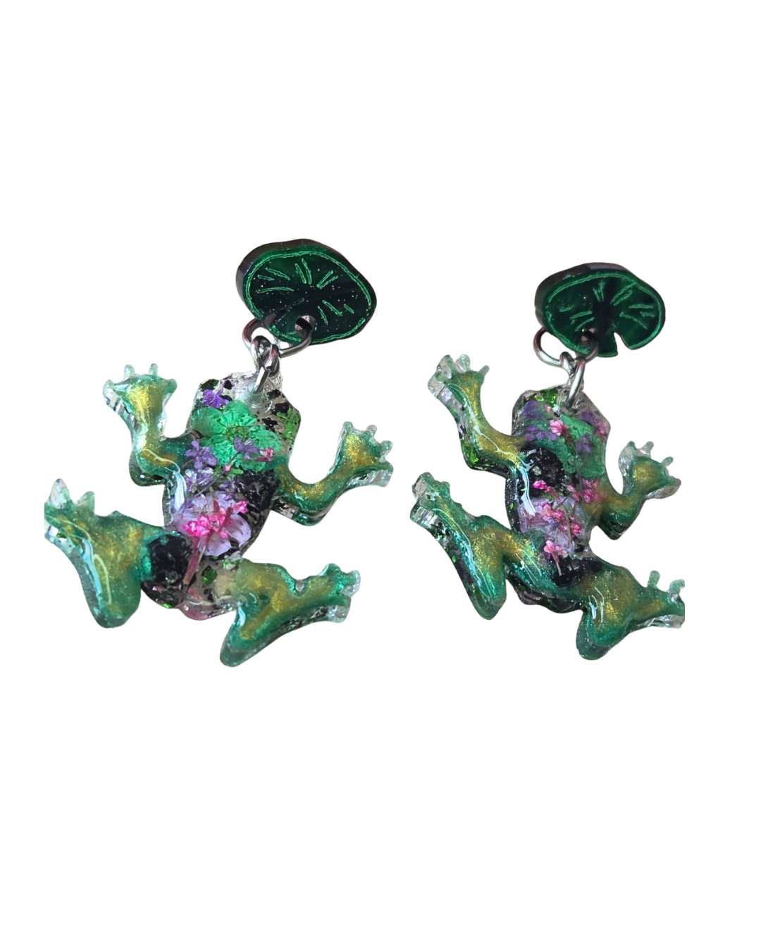 Real Flower Frog Drop Stud Earrings